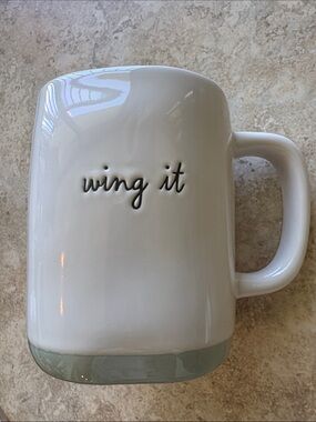 Rae Dunn Hummingbird White Mug with Seafoam Accent - "wing it" Script